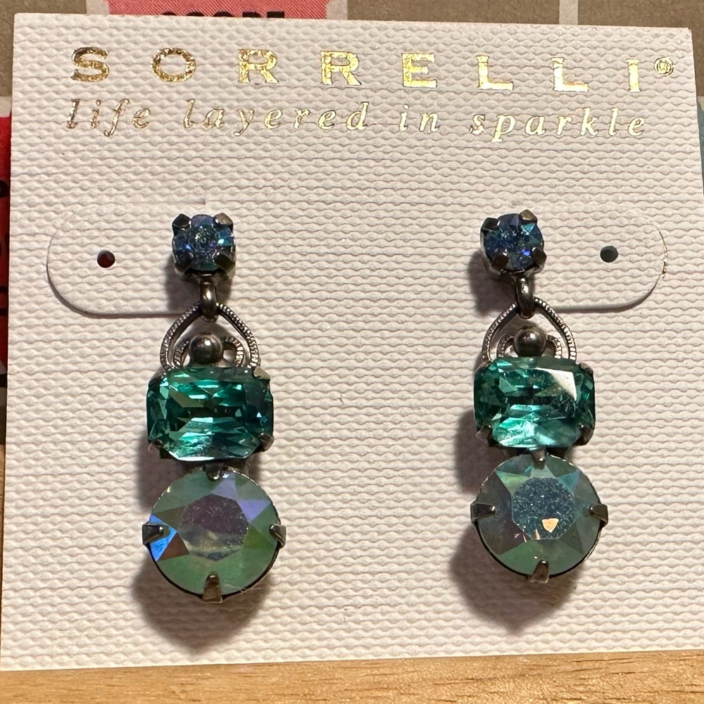 Sorrelli Teal and Aqua Drop Crystal Dangle Earrings